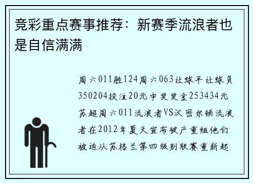 竞彩重点赛事推荐：新赛季流浪者也是自信满满
